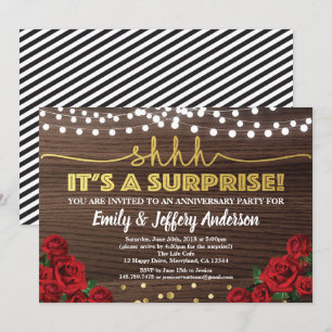 Red rose surprise anniversary party invitation