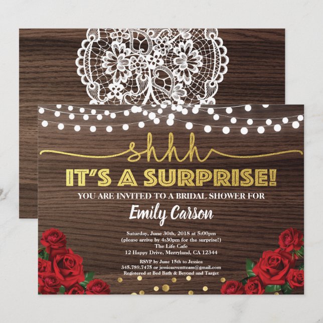 Red rose surprise bridal shower invitation (Front/Back)
