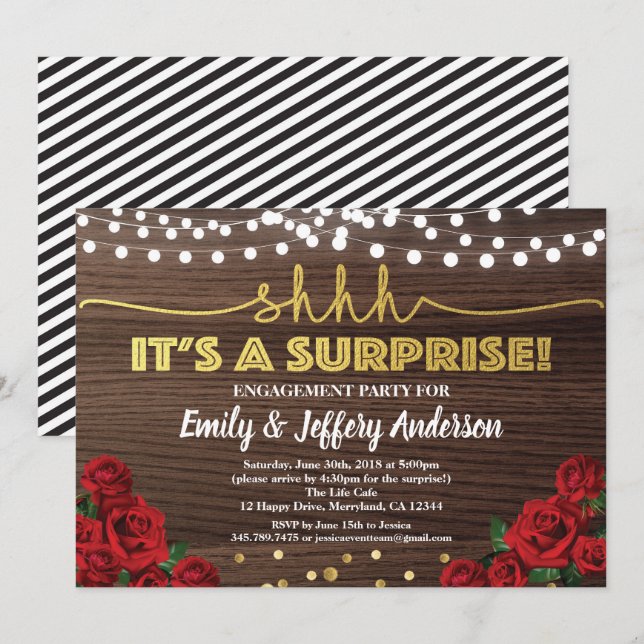 Red rose surprise engagement party invitation (Front/Back)