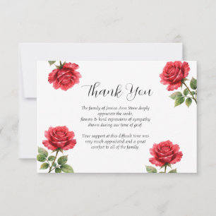 Red Rose Sympathy Floral Funeral Thank you Invitation