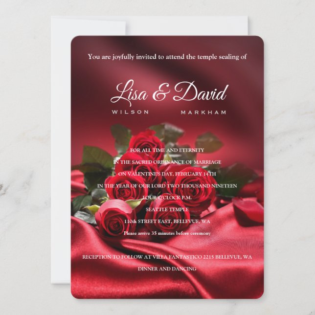 Red Rose Temple Wedding & Reception Invite (Front)
