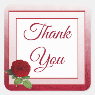 Red Rose Thank You Wedding Stickers