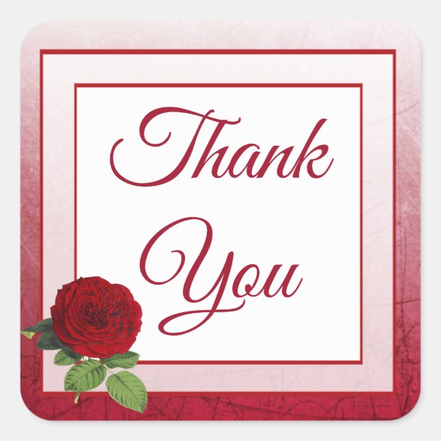 Red Rose Thank You Wedding Stickers (Front)