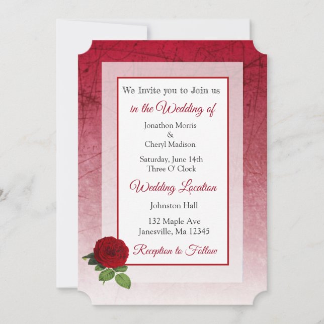 Red Rose Themed Wedding Invites (Front)