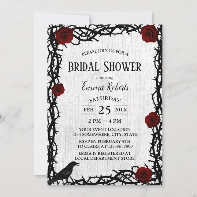 Red Rose & Thorn Rustic Fairytale Bridal Shower Invitation (Front)