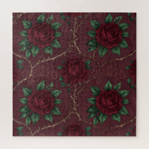 Red Rose Thorn Wreath Pattern Jigsaw Puzzle