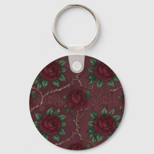 Red Rose Thorn Wreath Pattern Key Ring