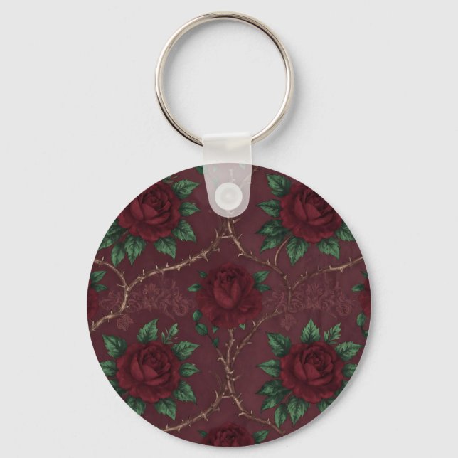 Red Rose Thorn Wreath Pattern Key Ring (Front)