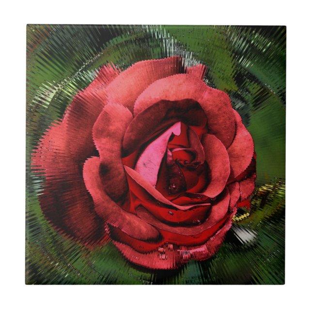 Red Rose Through Glass Floral Art Tile (Front)