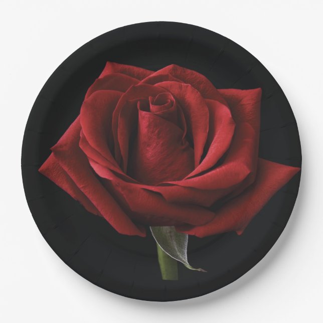 Red rose throw pillow paper plate (Front)