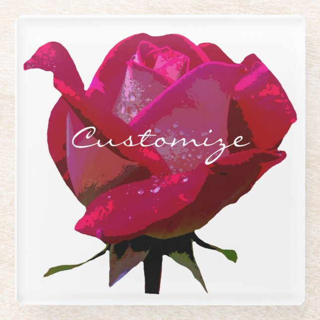 red rose Thunder_Cove Glass Coaster (Front)