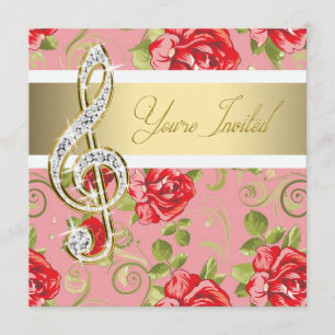 Red Rose Treble Clef Recital Invitation