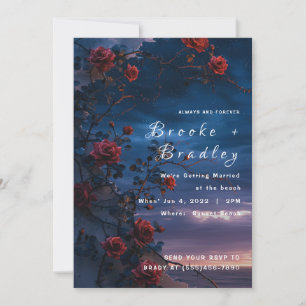 Red Rose Twilight Beach Wedding Invitation