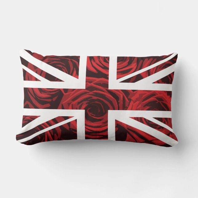 Red Rose Union Jack British(UK) Flag Lumbar Cushion (Front)