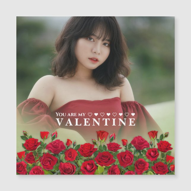 Red Rose Valentine Custom Text Photo Greeting Card (Front)