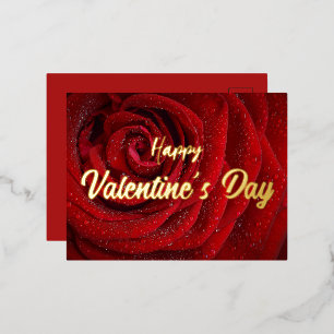 Red Rose, Valentine Foil Holiday Postcard