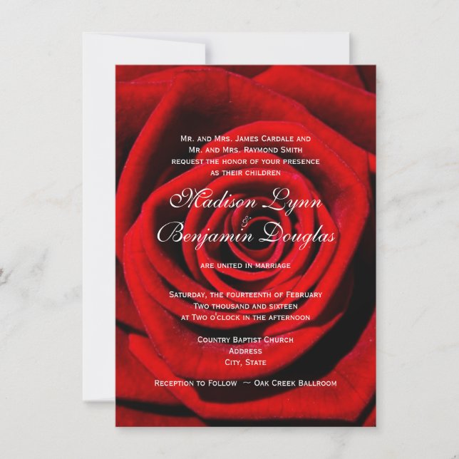 Red Rose Valentine's Day Wedding Invitations (Front)