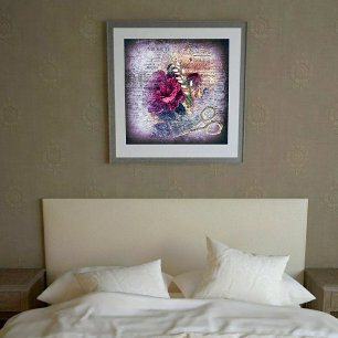 Red Rose Victorian Floral Grunge Poster