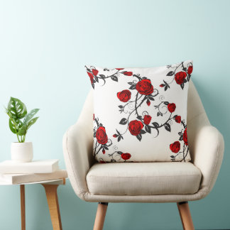 Red Rose Vine Pattern Throw Pillows