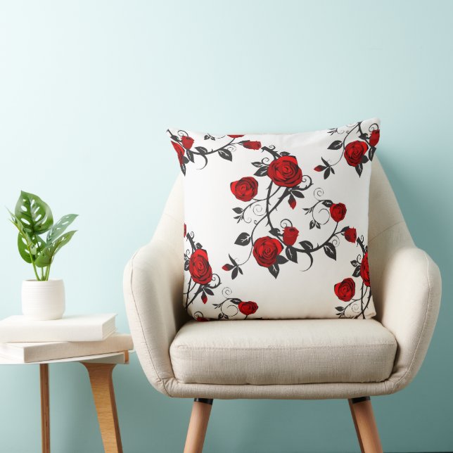 Red Rose Vine Pattern Throw Pillows (Chair)
