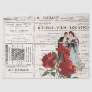 Red Rose Vintage Couple French Advertisement Tissue Paper