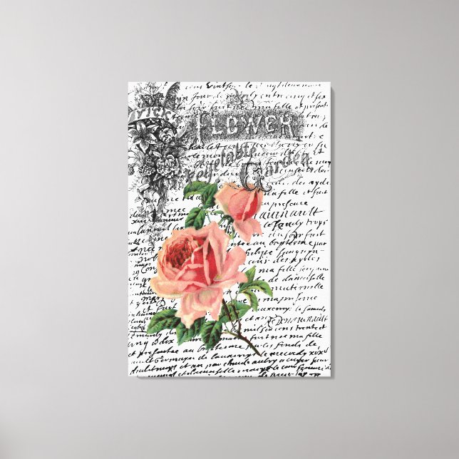 Red Rose Vintage Flower Garden ARt Canvas Print (Front)