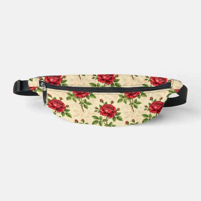 Red rose vintage pattern bum bags (Front)