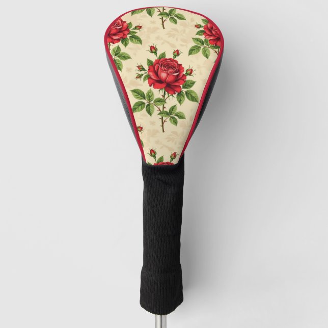 Red rose vintage pattern golf head cover (Front)