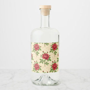 Red rose vintage pattern liquor bottle label