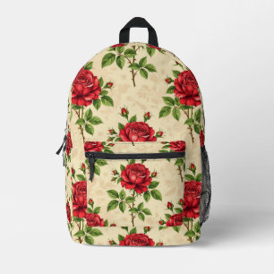 Red rose vintage pattern printed backpack