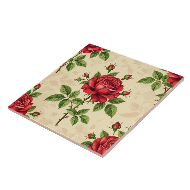 Red rose vintage pattern tile (Side)