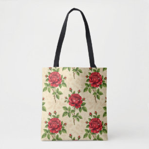 Red rose vintage pattern tote bag