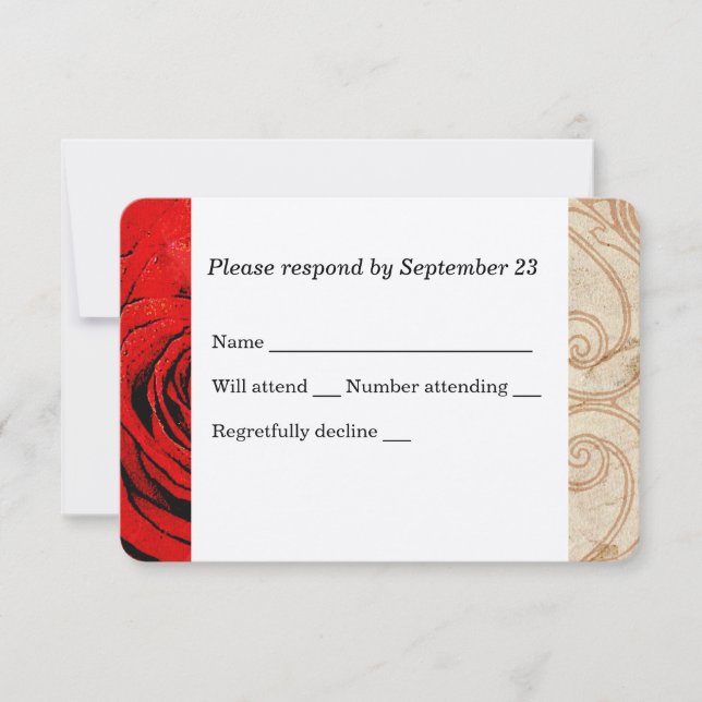 Red Rose Vintage Wedding RSVP (Front)
