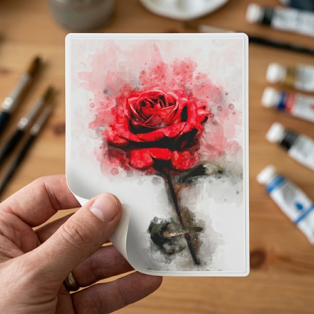 Red Rose Watercolor Art on White Background (Red Rose Watercolor Art on White Background. Sticker)