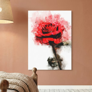 Red Rose Watercolor Art on White Background Canvas Print