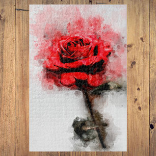 Red Rose Watercolor Art on White Background Jigsaw Puzzle