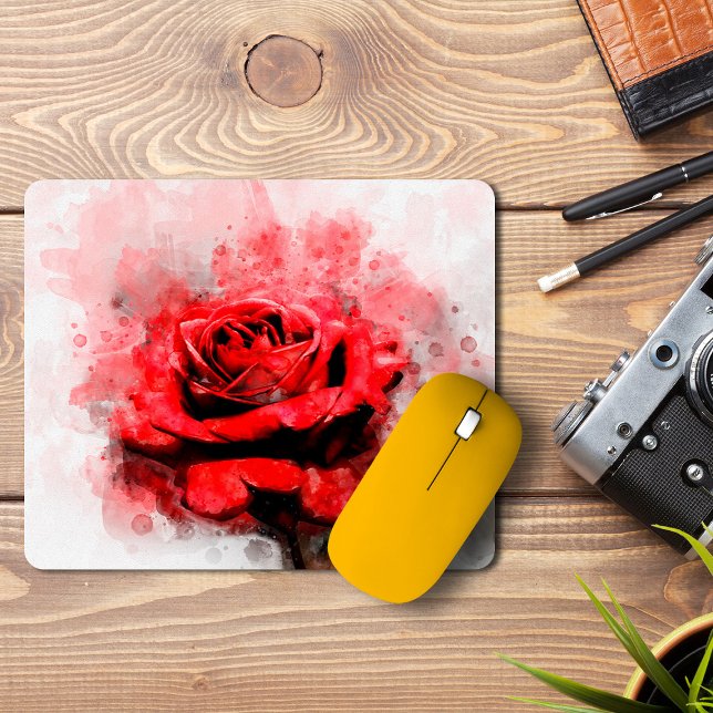 Red Rose Watercolor Art on White Background Mouse Mat (Red Rose Watercolor Art on White Background. Mouse Pad)