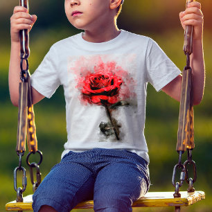 Red Rose Watercolor Art on White Background T-Shirt