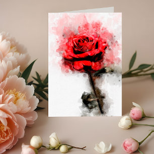 Red Rose Watercolor Art on White Background Thank You Card