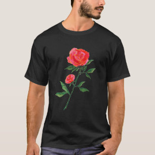 Red Rose Watercolor Black T-Shirt