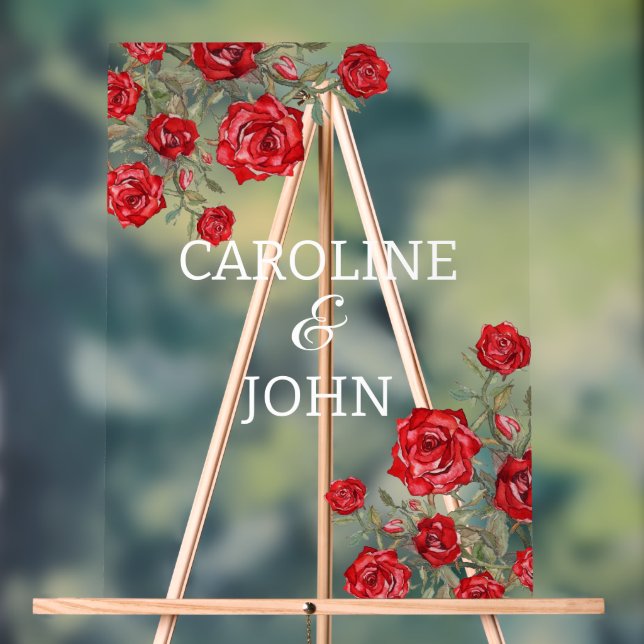 Red Rose Watercolor Floral  Acrylic Sign (Neutral)