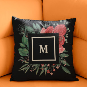Red Rose Watercolor Floral Pattern Cushion