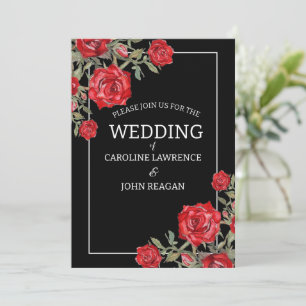 Red Rose Watercolor Floral Wedding  Invitation