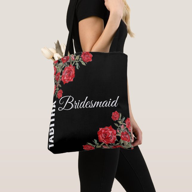 Red Rose Watercolor Floral Wedding  Tote Bag (Close Up)