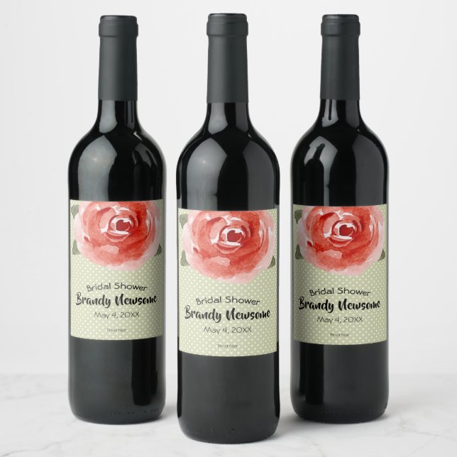 Red Rose Watercolor Floral Wine Label (Bottles)