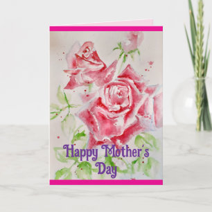 Red Rose Watercolor Flower Floral Mothers Day Card
