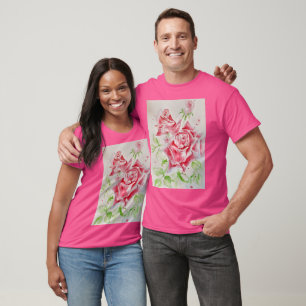 Red Rose Watercolor Flowers Floral Painting Roses T-Shirt