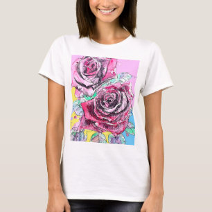 Red Rose Watercolor Flowers Floral Painting T-Shirt