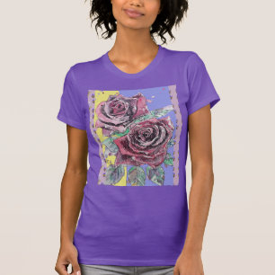 Red Rose Watercolor Flowers Floral Painting T-Shirt