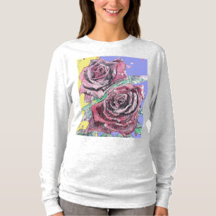 Red Rose Watercolor Flowers Floral Roses Painting T-Shirt